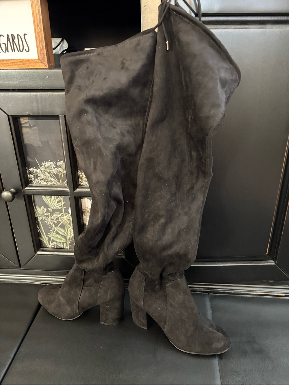 Christian Siriano Black Suede Over-the-Knee Boots
